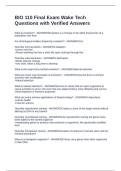BIO 110 Final Exam Wake Tech Questions with Verified Answers