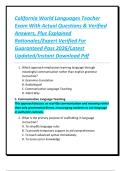 California World Languages Teacher Exam With Actual Questions & Verified Answers&comma; Plus Explained Rationales&sol;Expert Verified For Guaranteed Pass 2026&sol;Latest Updated&sol;Instant Download Pdf