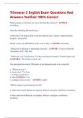 Trimester 2 English Exam Questions And  Answers Verified 100&percnt; Correct 