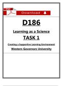 WGU D186 Task 1 Passed Guide &lpar;2026&rpar; &ndash; Learning as a Science &vert; Supportive Environment