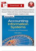 Solutions Manual For Accounting Information Systems Controls and Processes 5th Edition Leslie Turner&comma; Andrea Weickgenannt&comma; Mary Kay Copeland&comma; All Chapters &vert; Complete A&plus; Guide