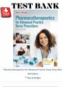 Test Bank for Pharmacotherapeutics For Advanced Practice Nurse Prescribers &lpar;6th&rpar; Sixth Edition&semi; By Teri Moser Woo & Wendy L&period; Wright&period;&vert;All chapters covered&comma; Graded A&plus;&period;