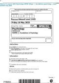 Edexcel A Level In GCE Psychology &lpar;9PS0&sol;1&rpar;Paper 1&colon; foundations psychology &plus; mark scheme may 2025