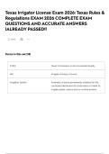 Texas Irrigator License Exam 2026&colon; Texas Rules & Regulations EXAM 2026 COMPLETE EXAM QUESTIONS AND ACCURATE ANSWERS &vert;ALREADY PASSED&excl;&excl;