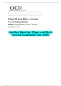 2025 A Level Religious Studies H573&sol;05 Developments in Jewish thought   &lpar;Verified Question Paper and Mark Scheme Combined June 2025&rpar;