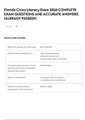 Florida Civics Literacy Exam 2026 COMPLETE EXAM QUESTIONS AND ACCURATE ANSWERS &vert;ALREADY PASSED&excl;&excl;
