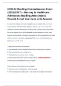 HESI A2 Reading Comprehension Exam &lpar;2026&sol;2027&rpar; &ndash; Nursing & Healthcare Admissions Reading Assessment &vert; Newest Actual Questions with Answers