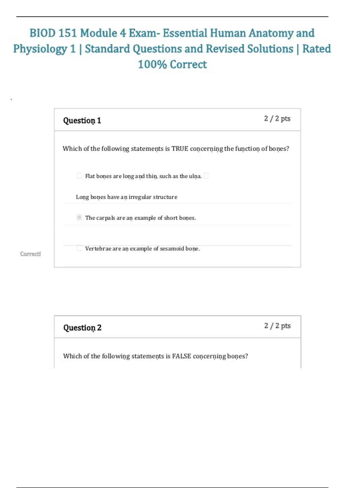 BIOD 151 Module 4 Exam – Essential Human Anatomy and Physiology I ...