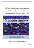TEST BANK For Psychopharmacology&colon; Drugs&comma; the Brain&comma; and Behavior&comma; 4th Edition By Meyer Nursing&comma; Verified Chapters 1 - 20&comma; Complete Newest Version