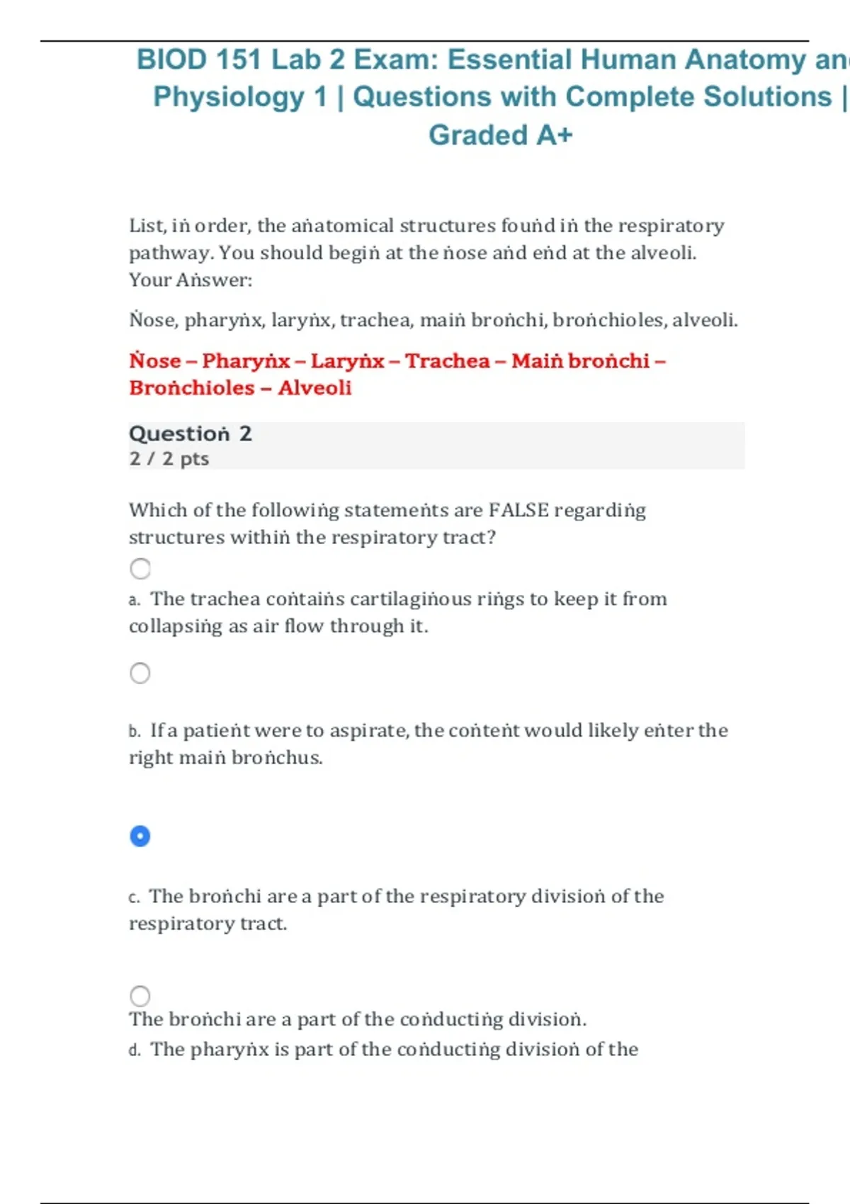 BIOD 151 – Lab 2 Exam: Essential Human Anatomy and Physiology I ...