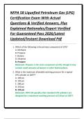 NFPA 58 Liquefied Petroleum Gas &lpar;LPG&rpar; Certification Exam With Actual Questions & Verified Answers&comma; Plus Explained Rationales&sol;Expert Verified For Guaranteed Pass 2026&sol;Latest Updated&sol;Instant Download Pdf