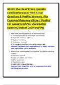 NCCCO Overhead Crane Operator Certification Exam With Actual Questions & Verified Answers&comma; Plus Explained Rationales&sol;Expert Verified For Guaranteed Pass 2026&sol;Latest Updated&sol;Instant Download Pdf