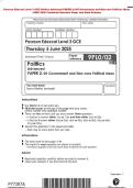 Pearson Edexcel Level 3 GCE Politics Advanced PAPER 2&colon; UK Government and Non-core Political Ideas  JUNE 2025 Combined Question Paper and Mark Scheme 