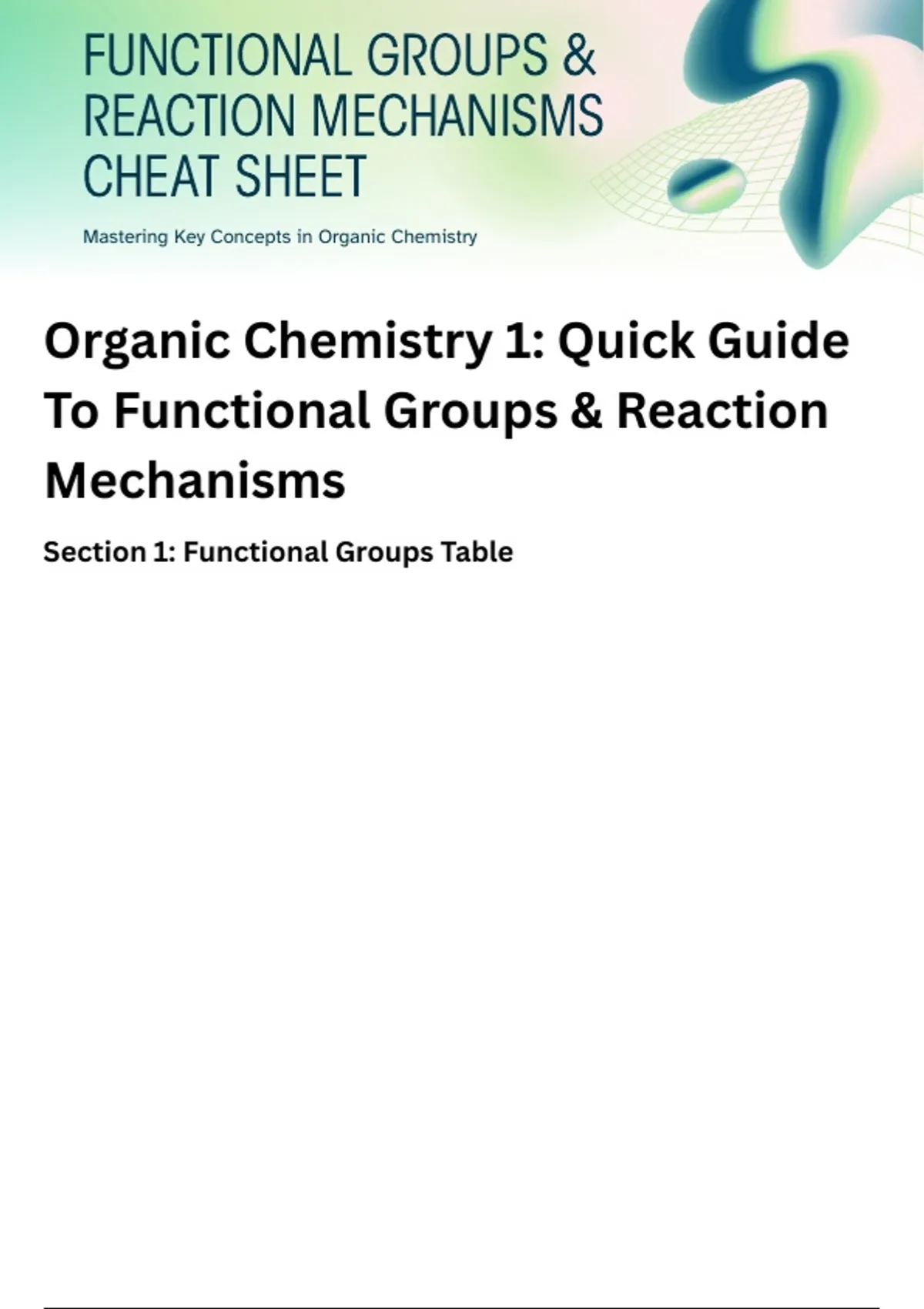 Summary Organic Chemistry 1 – Functional Groups & Reaction Mechanisms ...