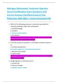Michigan Wastewater Treatment Operator  Class B Certification Exam Questions And  Correct Answers &lpar;Verified Answers&rpar; Plus  Rationales 2026 Q&A &vert; Instant Download Pdf