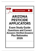 ARIZONA PESTICIDE APPLICATORS EXAM STUDY GUIDE QUESTIONS AND CORRECT ANSWERS &lpar;VERIFIED ANSWERS&rpar; PLUS RATIONALES 2026