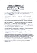 Financial Markets And  Institutions Final Exam  Questions And Answers  2026&sol;2027