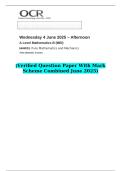 2025 A Level Mathematics B &lpar;MEI&rpar; H640&sol;01 Pure Mathematics and Mechanics &lpar;Verified Question Paper With Mark Scheme Combined June 2025&rpar;