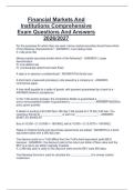 Financial Markets And  Institutions Comprehensive  Exam Questions And Answers  2026&sol;2027 