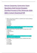 Kansas Carpentry Contractor Exam  Questions And Correct Answers  &lpar;Verified Answers&rpar; Plus Rationale 2026  Q&A&vert; Instant Download Pdf 