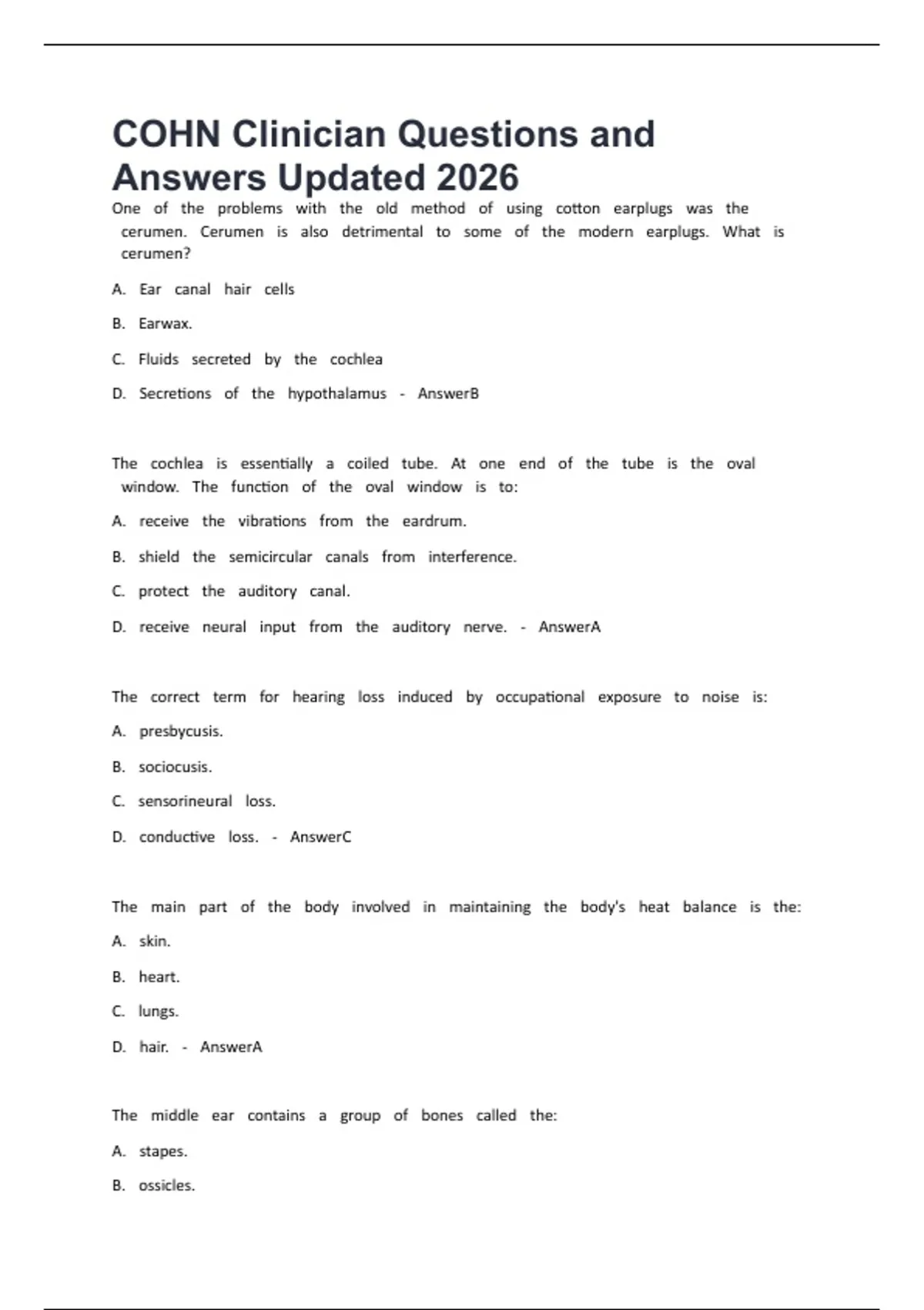 COHN Clinician Questions and Answers Updated 2026 - Cohn - Stuvia US
