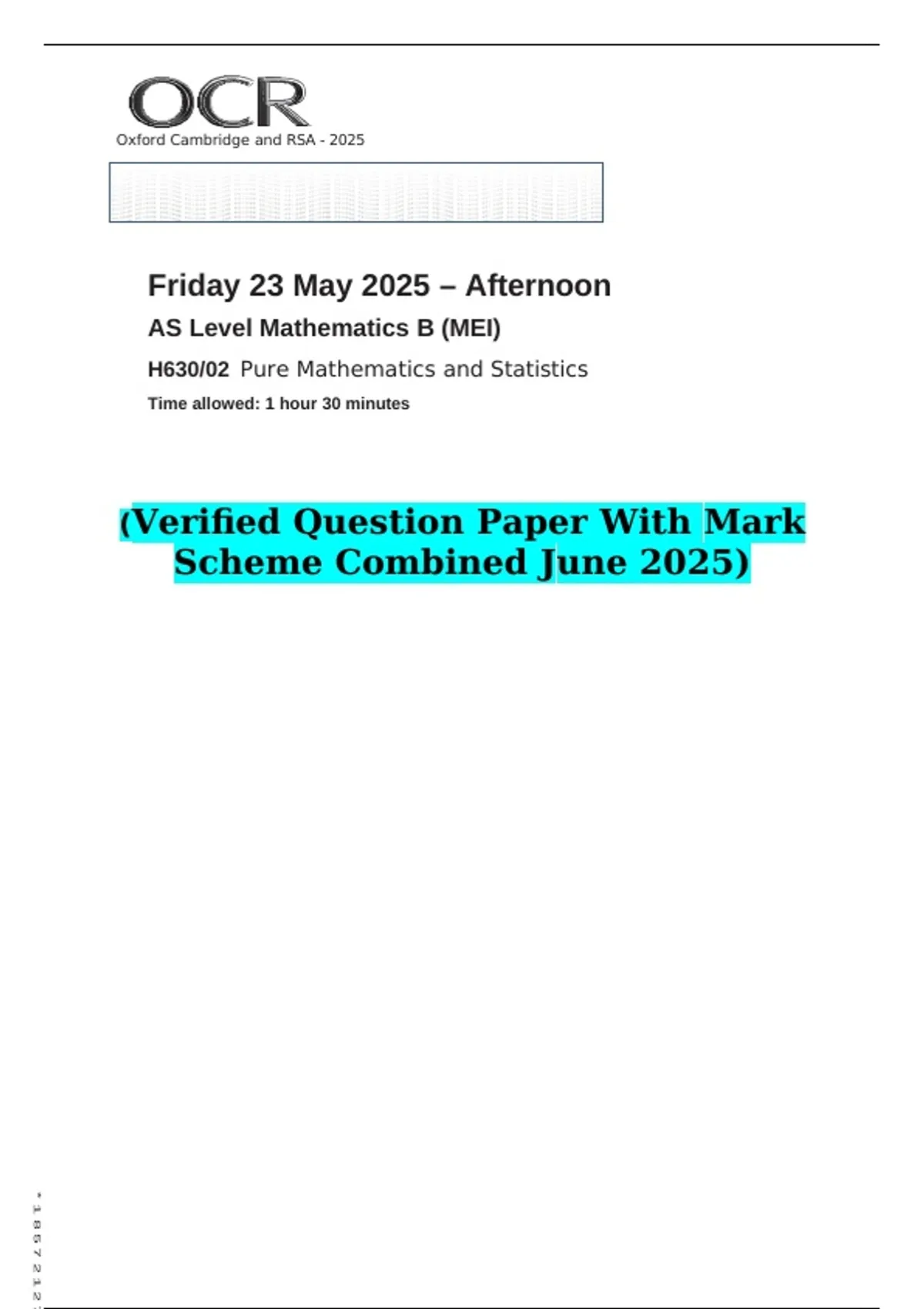 2025 AS Level Mathematics B (MEI) H630/02 Pure Mathematics and ...