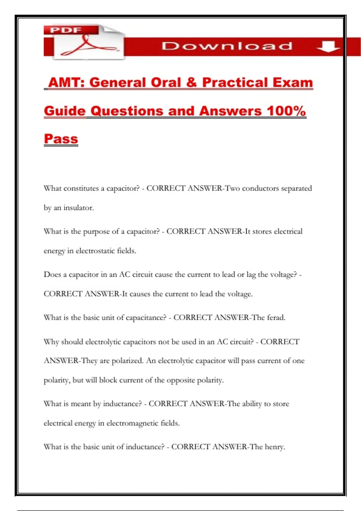 AMT: General Oral & Practical Exam Guide Questions and Answers 100% ...