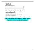2025 AS Level Mathematics A H230&sol;01 Pure Mathematics and Statistics &lpar;Verified Question Paper With Mark Scheme Combined June 2025&rpar;