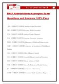 RHIA Abbreviations&sol;Acronyms Exam Questions and Answers 100&percnt; Pass