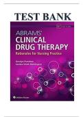 Test Bank For Abrams&rsquo; Clinical Drug Therapy&colon; Rationales for Nursing Practice 12th Edition by Geralyn Frandsen and Sandra Smith Pennington ISBN 9781975136130 Chapters&lpar;1 to 61&rpar;