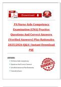  PA Nurse Aide Competency Examination &lpar;CNA&rpar; Practice Questions And Correct Answers &lpar;Verified Answers&rpar; Plus Rationales 2025&vert;2026 Q&A 