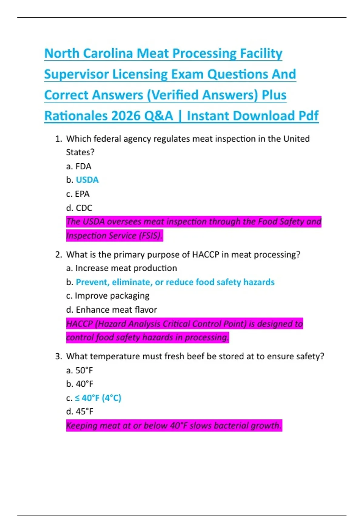 Meat Riding License North Carolina Meat Processing Facility Supervisor Licensing Exam ...