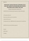 Wastewater Treatment Operator Certification Test 2 2026-2027 COMPLETE 250 QUESTIONS AND VERIFIED SOLUTIONS LATEST UPDATE THIS YEAR