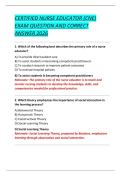 CERTIFIED NURSE EDUCATOR &lpar;CNE&rpar; EXAM QUESTION AND CORRECT ANSWER 2026