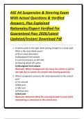 ASE A4 Suspension & Steering Exam With Actual Questions & Verified Answers&comma; Plus Explained Rationales&sol;Expert Verified For Guaranteed Pass 2026&sol;Latest Updated&sol;Instant Download Pdf