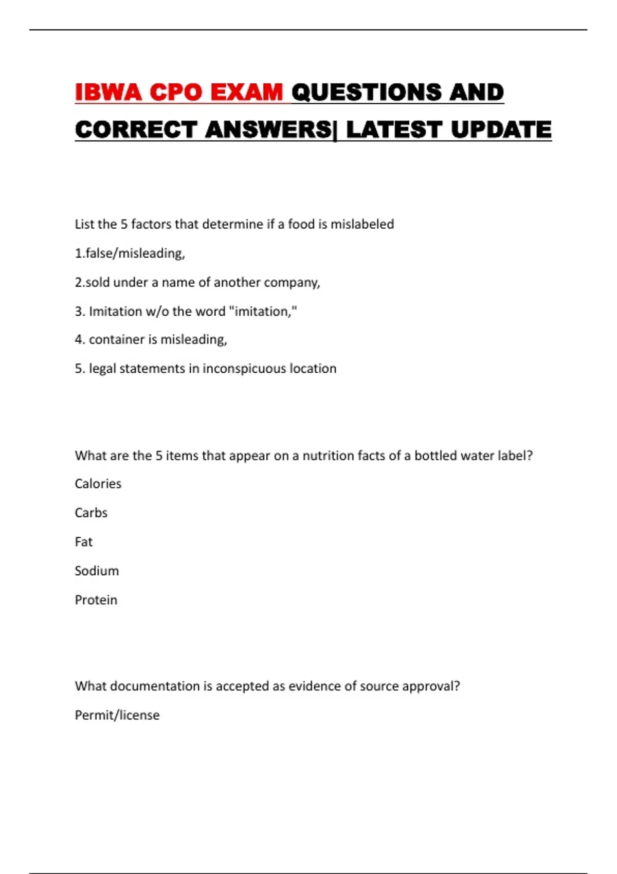 IBWA CPO EXAM QUESTIONS AND CORRECT ANSWERS| LATEST UPDATE - IBWA CPO ...