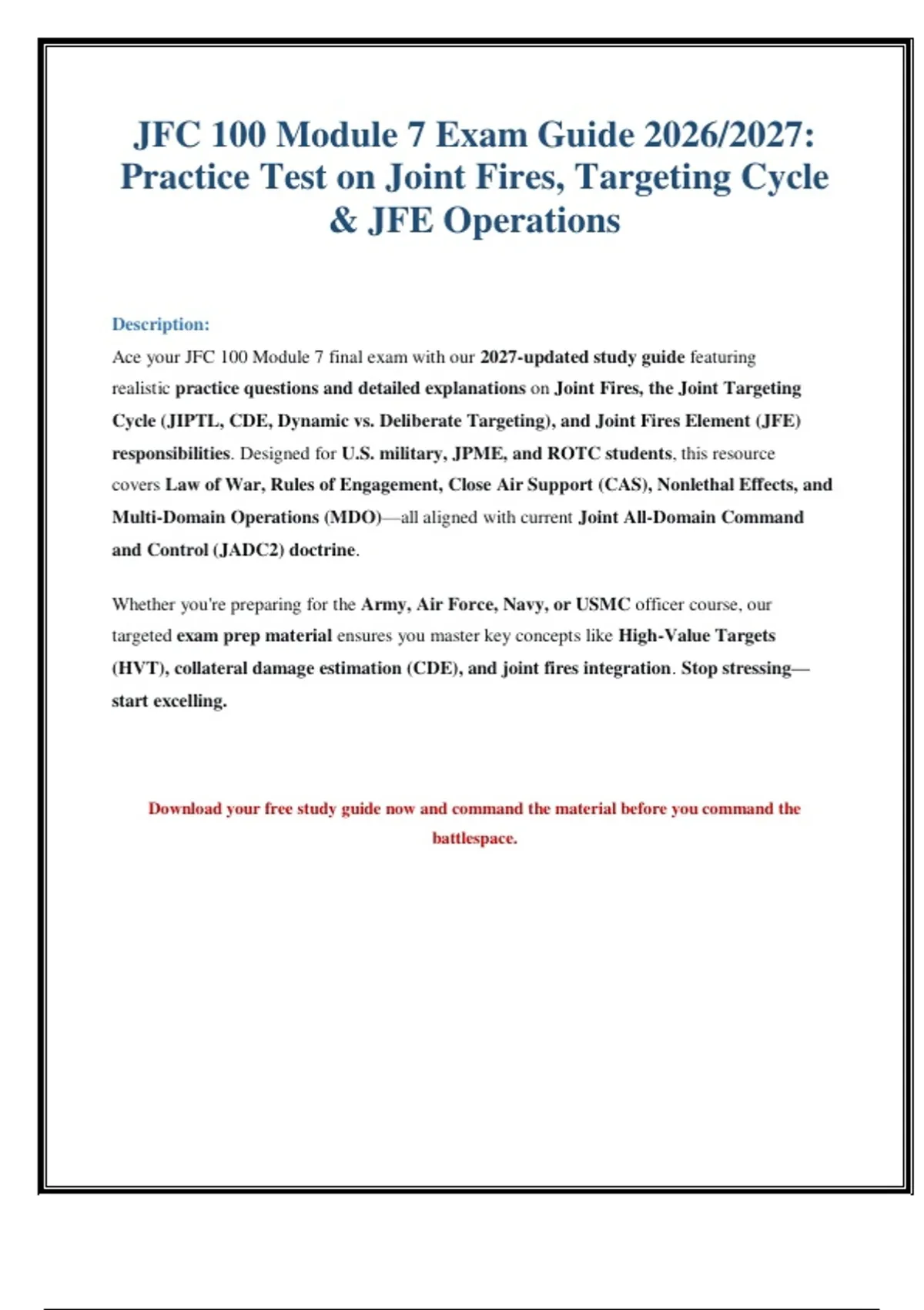 Joint Targeting Principles.pdf JFC 100 Module 7 Final Exam 2027: Joint Fires & Targeting Practice ...
