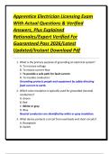Apprentice Electrician Licensing Exam With Actual Questions & Verified Answers&comma; Plus Explained Rationales&sol;Expert Verified For Guaranteed Pass 2026&sol;Latest Updated&sol;Instant Download Pdf