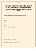 MICHIGAN OPTOMETRY JURISPRUDENCE EXAM NEWEST VERSION QUESTIONS AND CORRECT ANSWERS LATEST UPDATE JUST RELEASED THIS YEAR