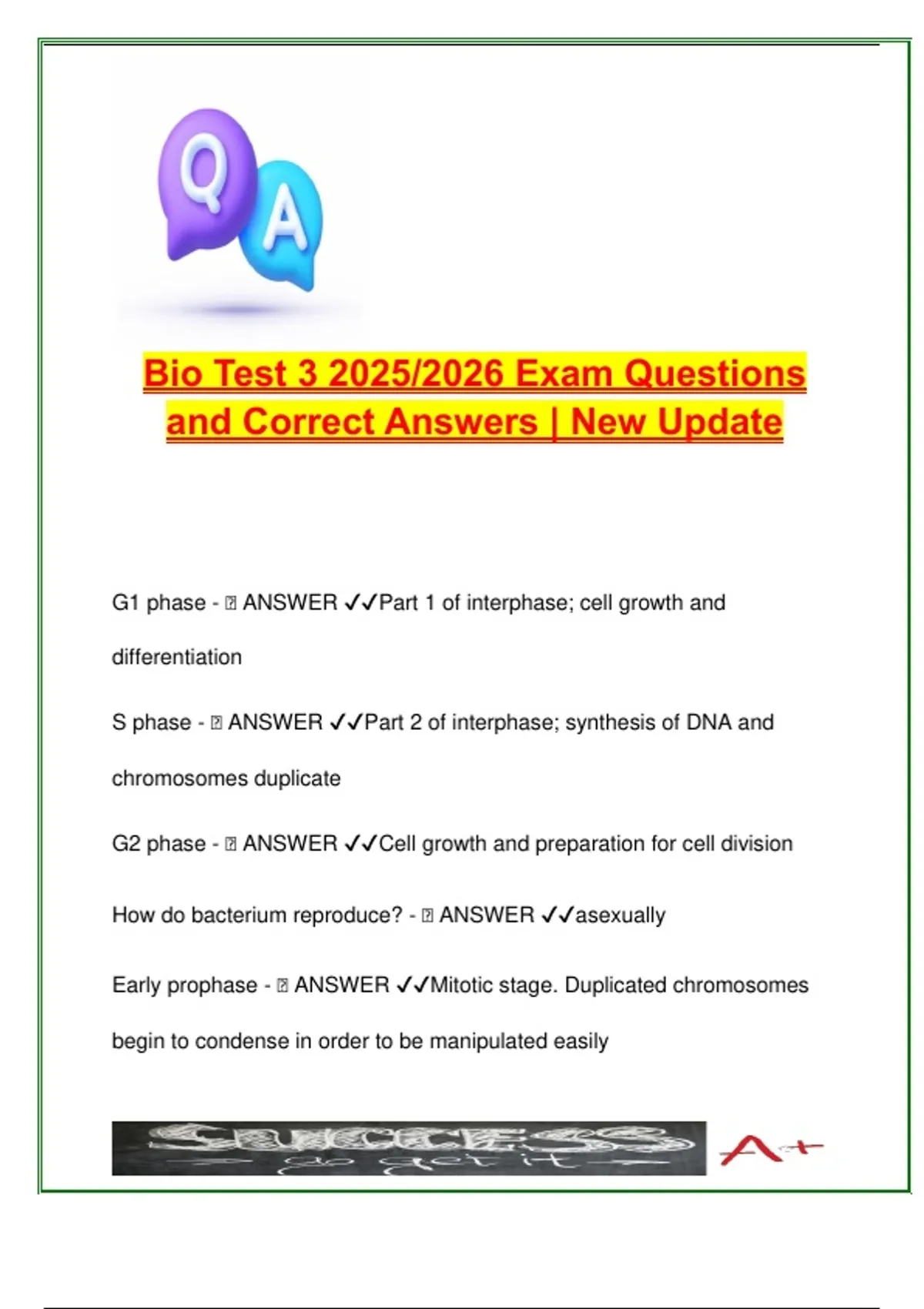 Biology Test 3 (100+ Questions) | Cell Cycle, Mitosis, Meiosis ...