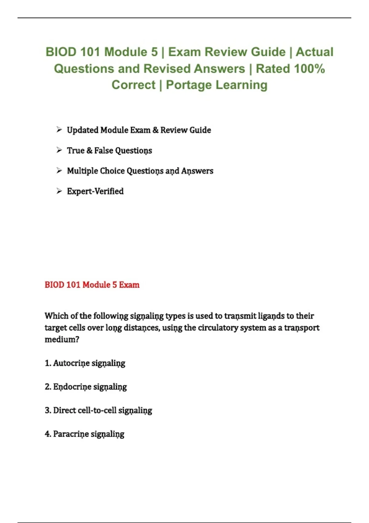 BIOD 101 Portage Learning 2026/2027 – Module 5 Exam Review Guide with ...
