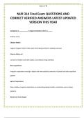 NUR 314 Final Exam QUESTIONS AND CORRECT VERIFIED ANSWERS LATEST UPDATED VERSION THIS YEAR