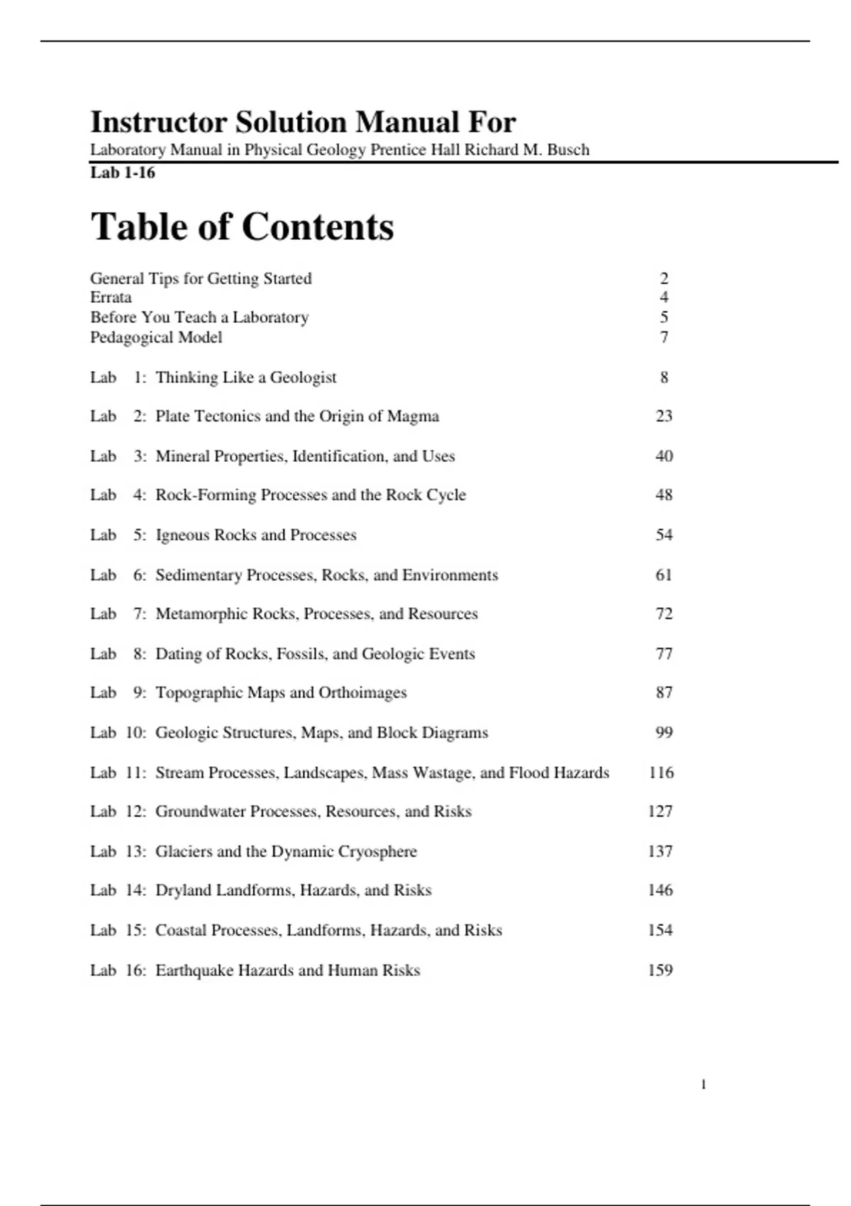 Instructor Solution Manual For Laboratory Manual in Physical Geology ...