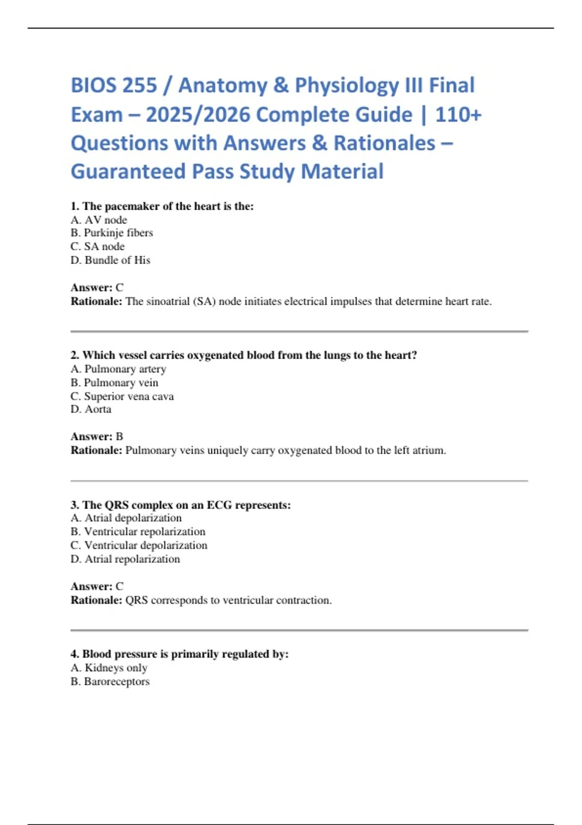 BIOS 255 / Anatomy & Physiology III Final Exam – 2025/2026 Complete ...