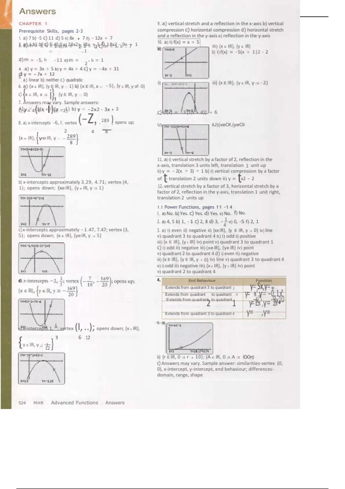 MHR Advanced Functions Answers — Complete 100% A+ Guide - Notes - Stuvia US