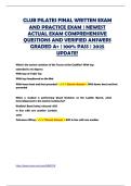 CLUB PILATES FINAL WRITTEN EXAM AND PRACTICE EXAM &vert; NEWEST ACTUAL EXAM COMPREHENSIVE QUESTIONS AND VERIFIED ANSWERS GRADED A&plus;