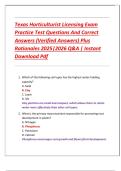 Texas Horticulturist Licensing Exam  Practice Test Questions And Correct  Answers &lpar;Verified Answers&rpar; Plus  Rationales 2025&vert;2026 Q&A &vert; Instant  Download Pdf