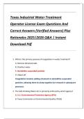 Texas Industrial Water Treatment  Operator License Exam Questions And  Correct Answers &lpar;Verified Answers&rpar; Plus  Rationales 2025&vert;2026 Q&A &vert; Instant  Download Pdf 
