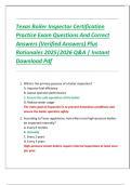 Texas Boiler Inspector Certification  Practice Exam Questions And Correct  Answers &lpar;Verified Answers&rpar; Plus  Rationales 2025&vert;2026 Q&A &vert; Instant  Download Pdf
