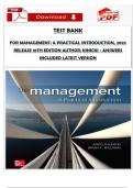 TEST BANK  FOR MANAGEMENT&colon; A PRACTICAL INTRODUCTION&comma; 2025 RELEASE 10TH EDITION AUTHOR&colon; KINICKI - ANSWERS INCLUDED LATEST VERSION